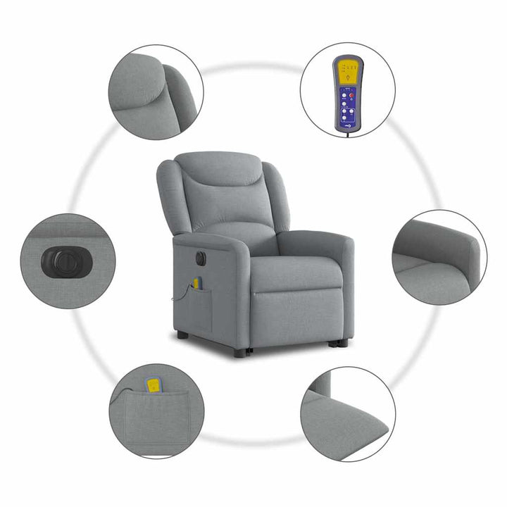elektrisk massagestol med løftefunktion stof lysegrå
