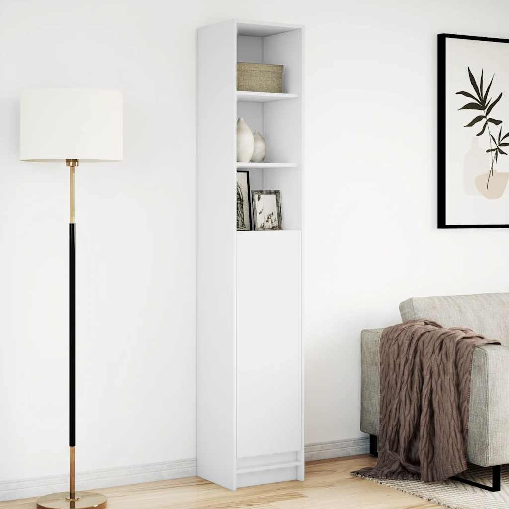 reol med LED-lys 36x32,5x200 cm konstrueret træ hvid