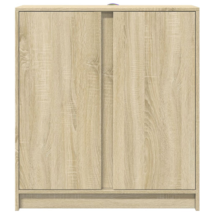 skab med LED-lys 77x34x85 cm konstrueret træ røget egetræsfarve