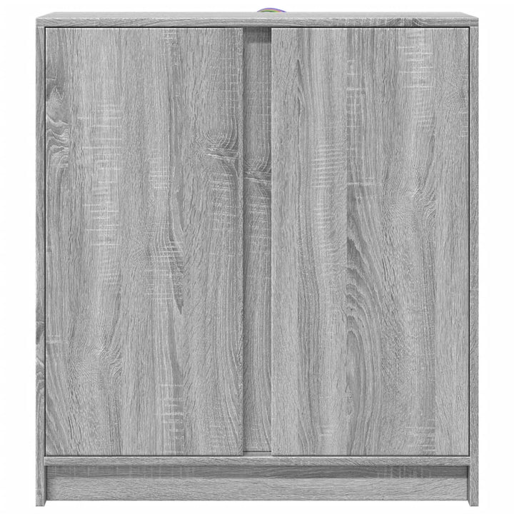 skab med LED-lys 77x34x85 cm konstrueret træ grå sonoma-eg