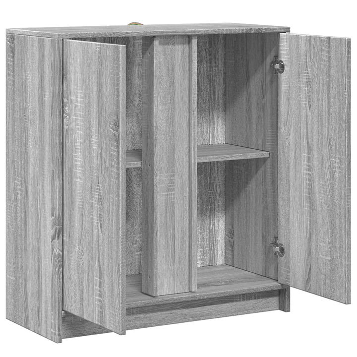 skab med LED-lys 77x34x85 cm konstrueret træ grå sonoma-eg