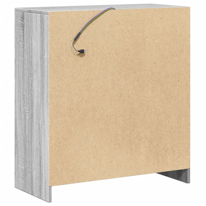 skab med LED-lys 77x34x85 cm konstrueret træ grå sonoma-eg