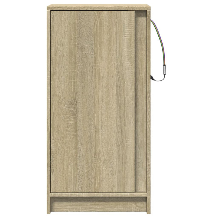 skab med LED-lys 42,5x34x85 cm konstrueret træ røget eg