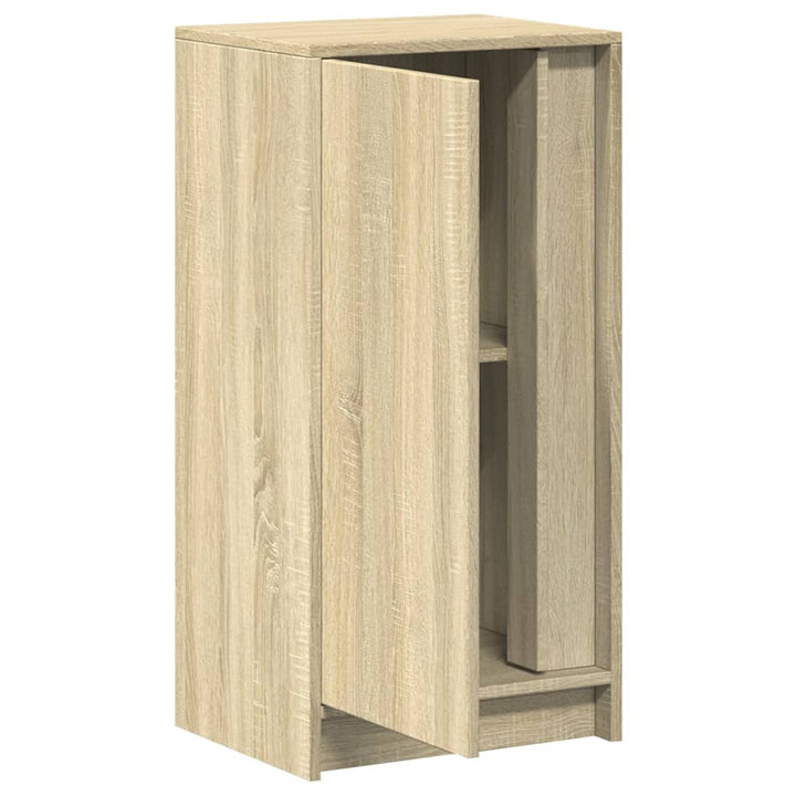 skab med LED-lys 42,5x34x85 cm konstrueret træ røget eg