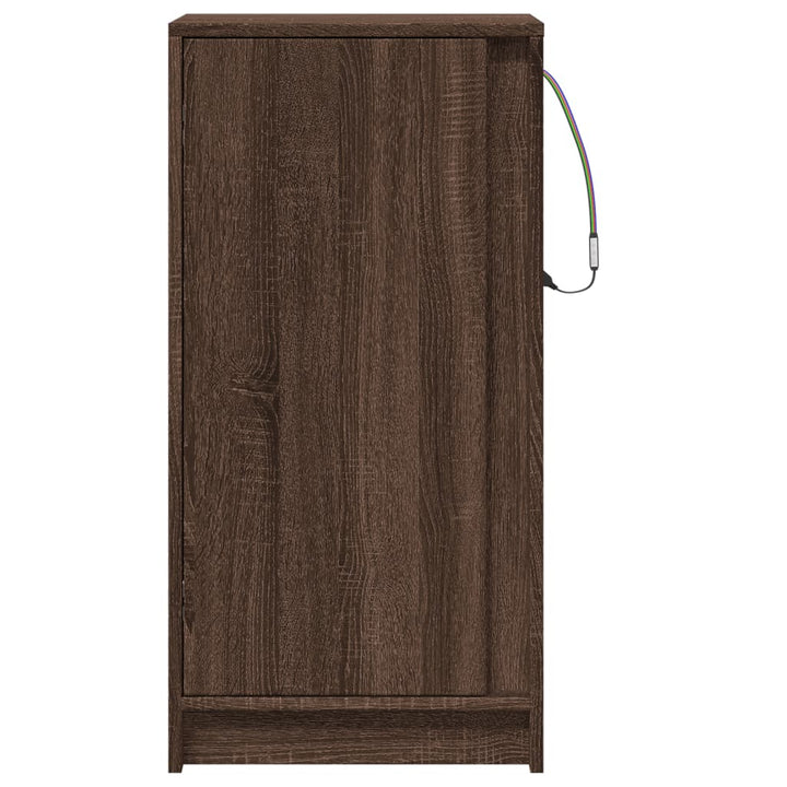 skab med LED-lys 42,5x34x85cm konstrueret træ brun egetræsfarve