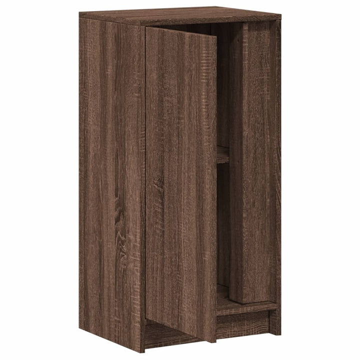 skab med LED-lys 42,5x34x85cm konstrueret træ brun egetræsfarve