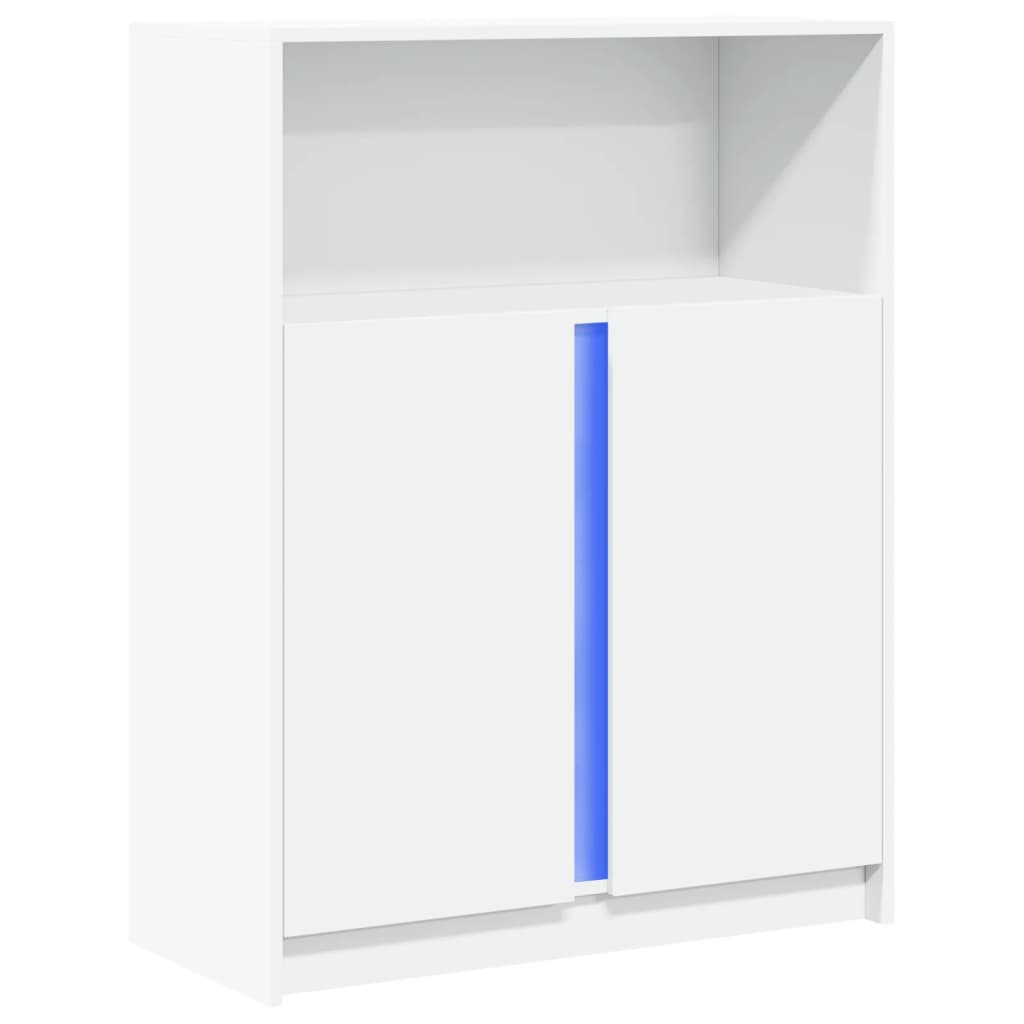 reol med LED 77x34x100 cm konstrueret træ hvid