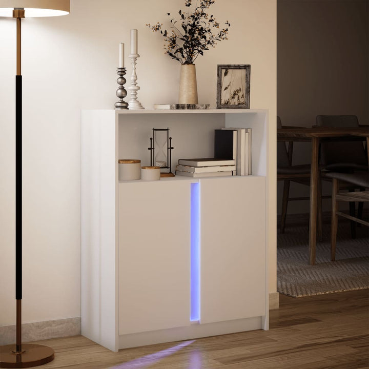 reol med LED 77x34x100 cm konstrueret træ hvid