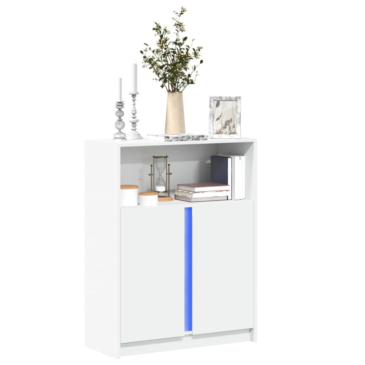 reol med LED 77x34x100 cm konstrueret træ hvid