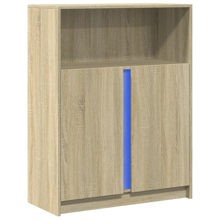 skab med LED 77x34x100 cm konstrueret træ sonoma-eg