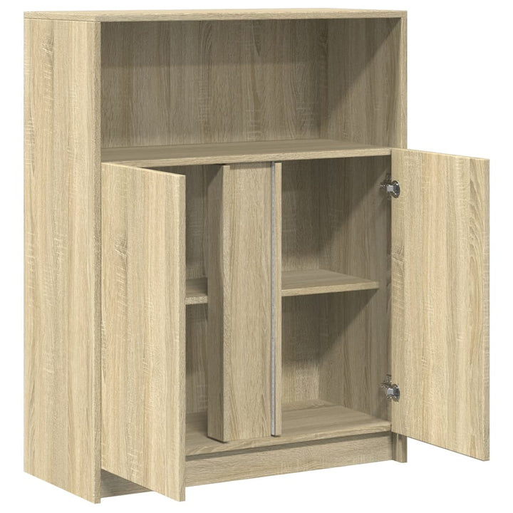 skab med LED 77x34x100 cm konstrueret træ sonoma-eg