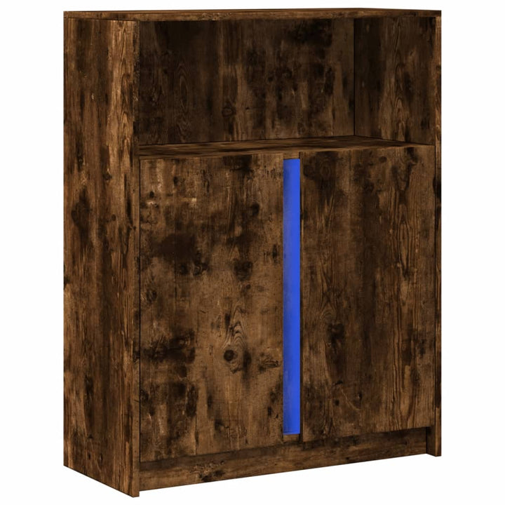 slab med LED 77x34x100 cm konstrueret træ røget egetræsfarve