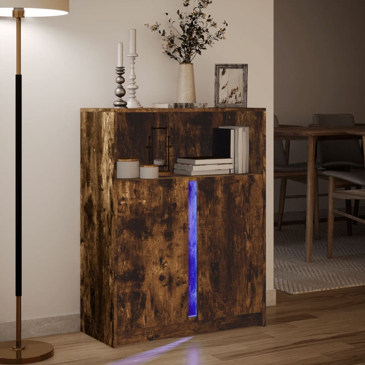 slab med LED 77x34x100 cm konstrueret træ røget egetræsfarve