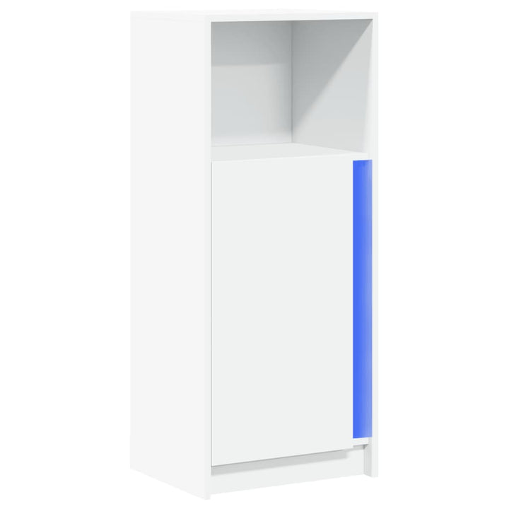 skænk med LED-lys 42,5x34x100 cm konstrueret træ hvid