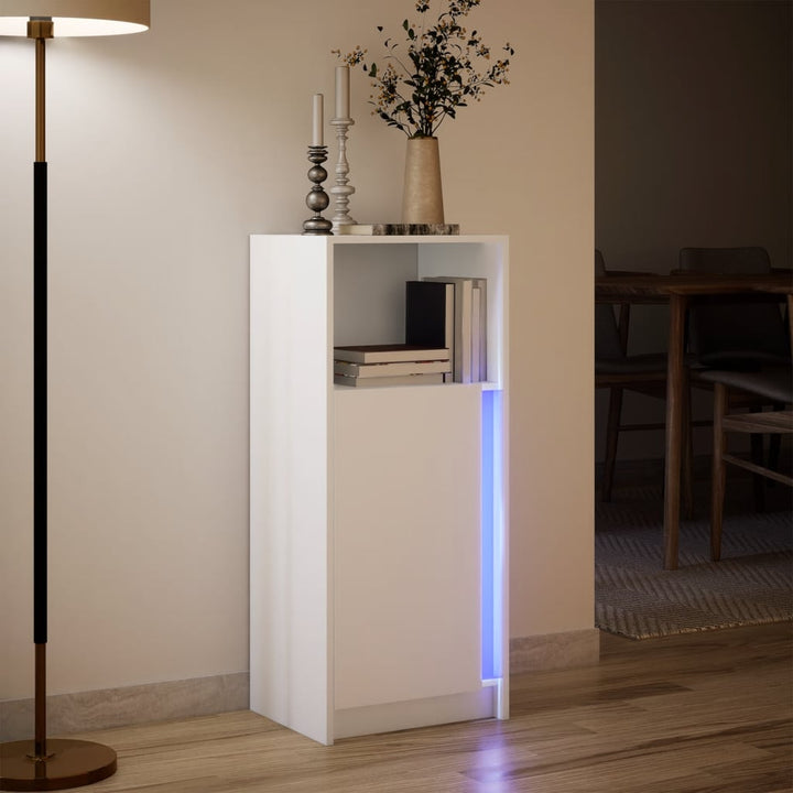 skænk med LED-lys 42,5x34x100 cm konstrueret træ hvid