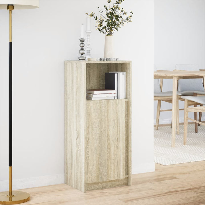 skab med LED-lys 42,5x34x100 cm konstrueret træ røget eg