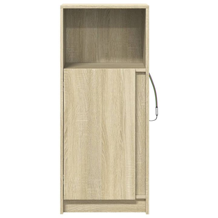 skab med LED-lys 42,5x34x100 cm konstrueret træ røget eg