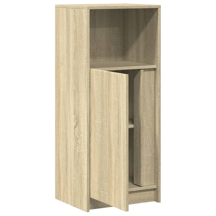 skab med LED-lys 42,5x34x100 cm konstrueret træ røget eg
