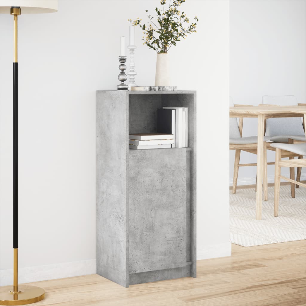 skab med LED-lys 42,5x34x100 cm konstrueret træ betongrå