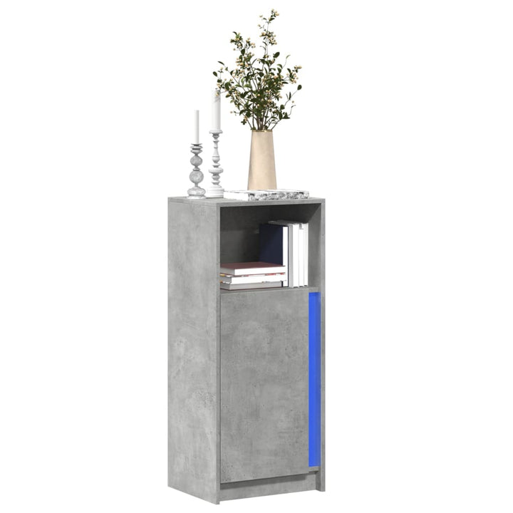 skab med LED-lys 42,5x34x100 cm konstrueret træ betongrå