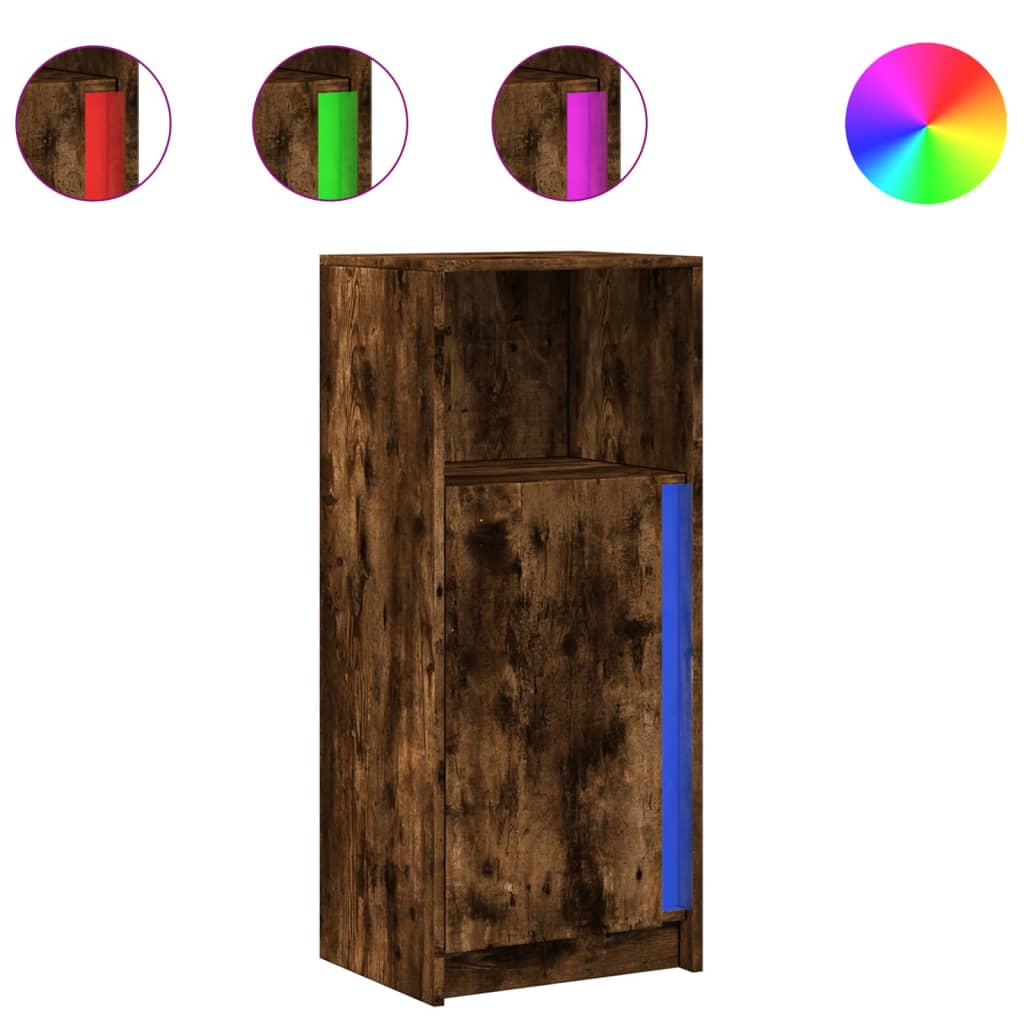 skab med LED-lys 42,5x34x100 cm konstrueret træ røget eg