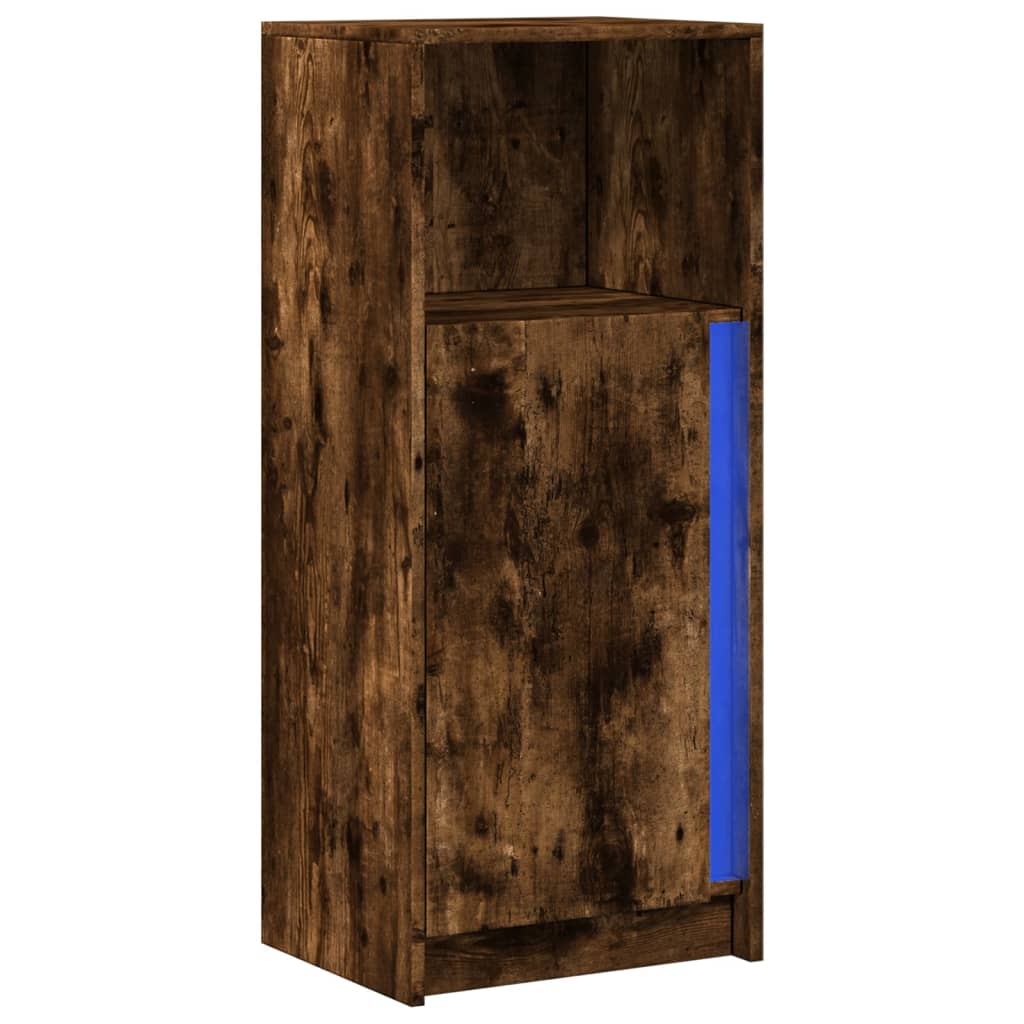 skab med LED-lys 42,5x34x100 cm konstrueret træ røget eg