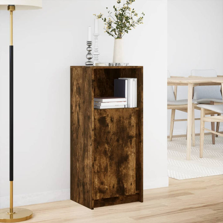 skab med LED-lys 42,5x34x100 cm konstrueret træ røget eg