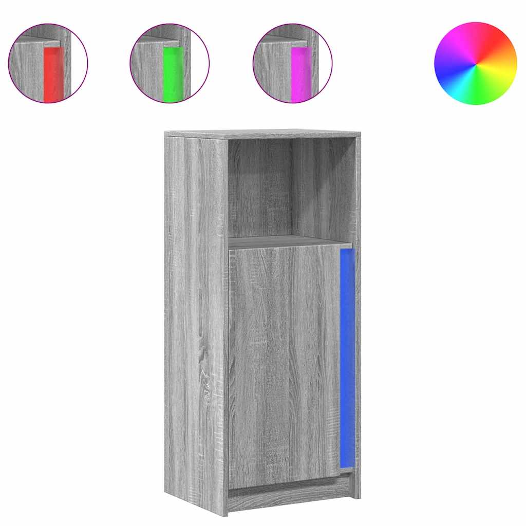 skab med LED-lys 42,5x34x100 cm konstrueret træ grå sonoma-eg