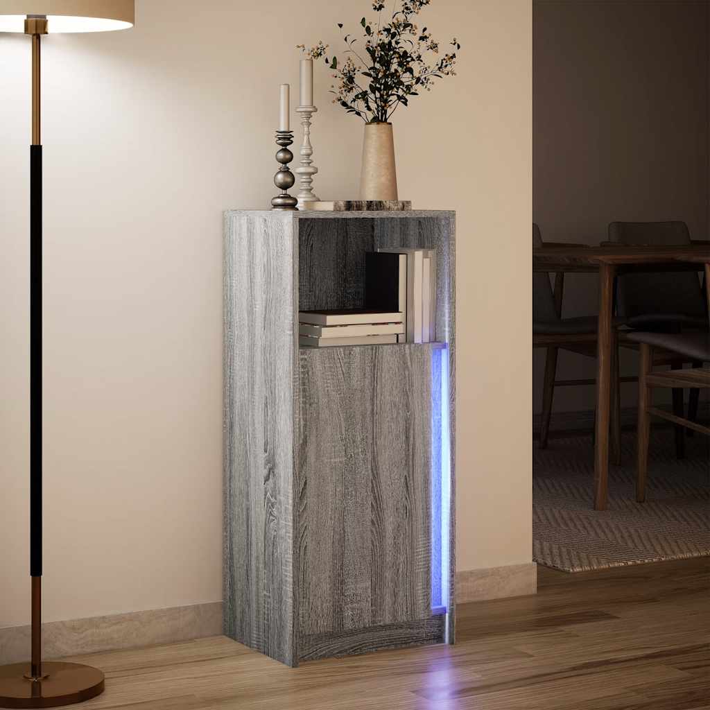 skab med LED-lys 42,5x34x100 cm konstrueret træ grå sonoma-eg