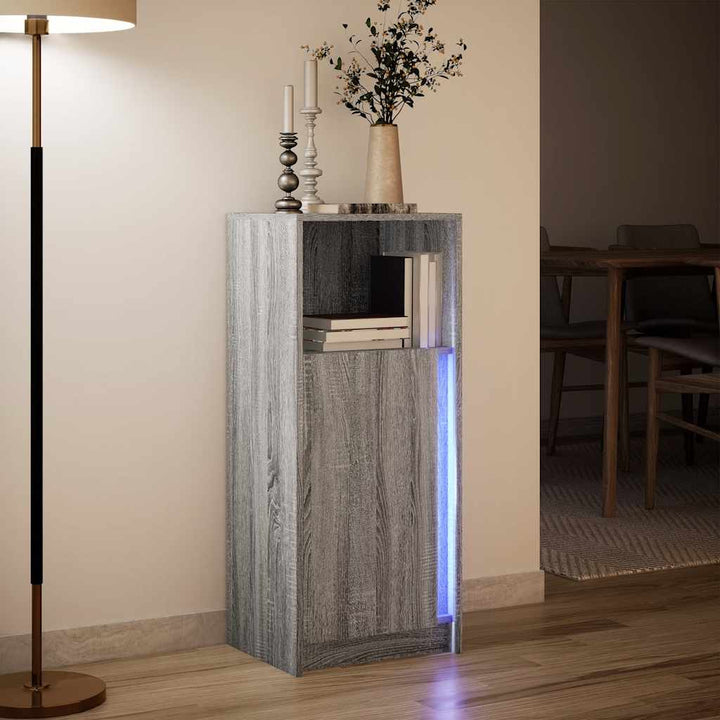 skab med LED-lys 42,5x34x100 cm konstrueret træ grå sonoma-eg