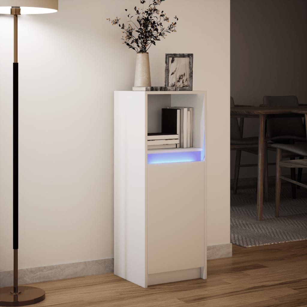reol med LED-lys 38x34x100 cm konstrueret træ hvid