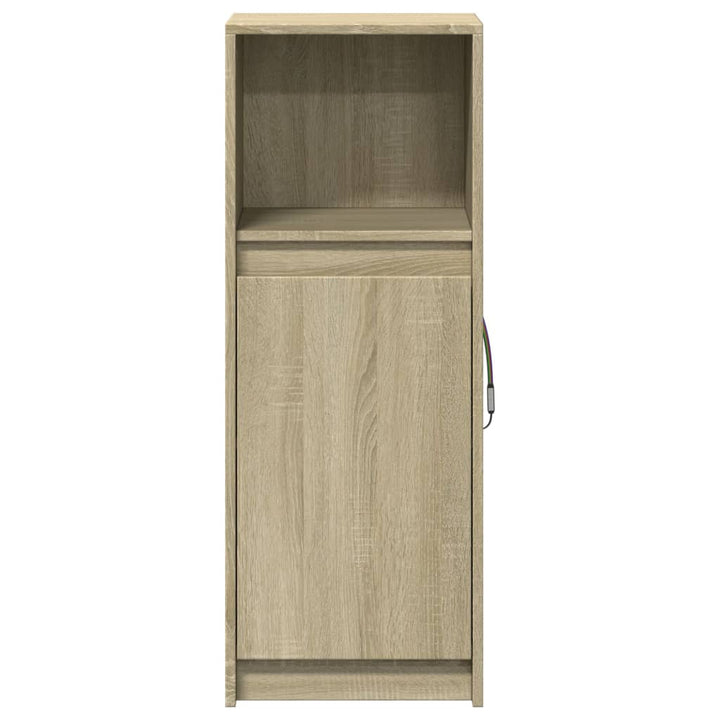 skab med LED-lys 38x34x100 cm konstrueret træ røget eg