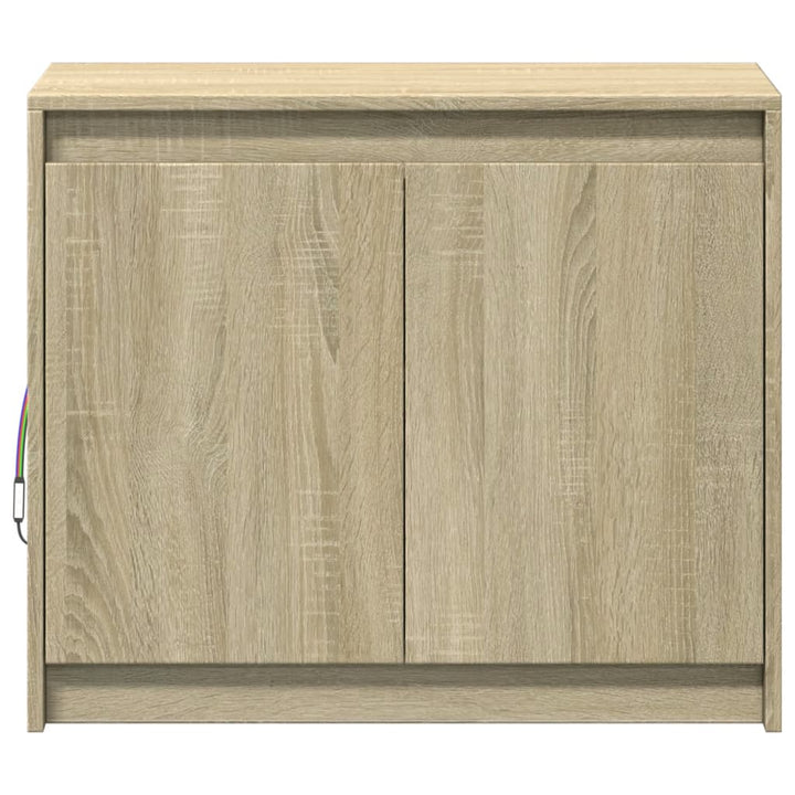 skab med LED-lys 72x34x61 cm konstrueret træ røget egetræsfarve