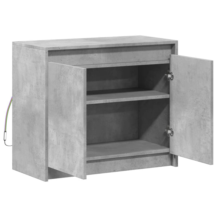 skab med LED-lys 72x34x61 cm konstrueret træ betongrå