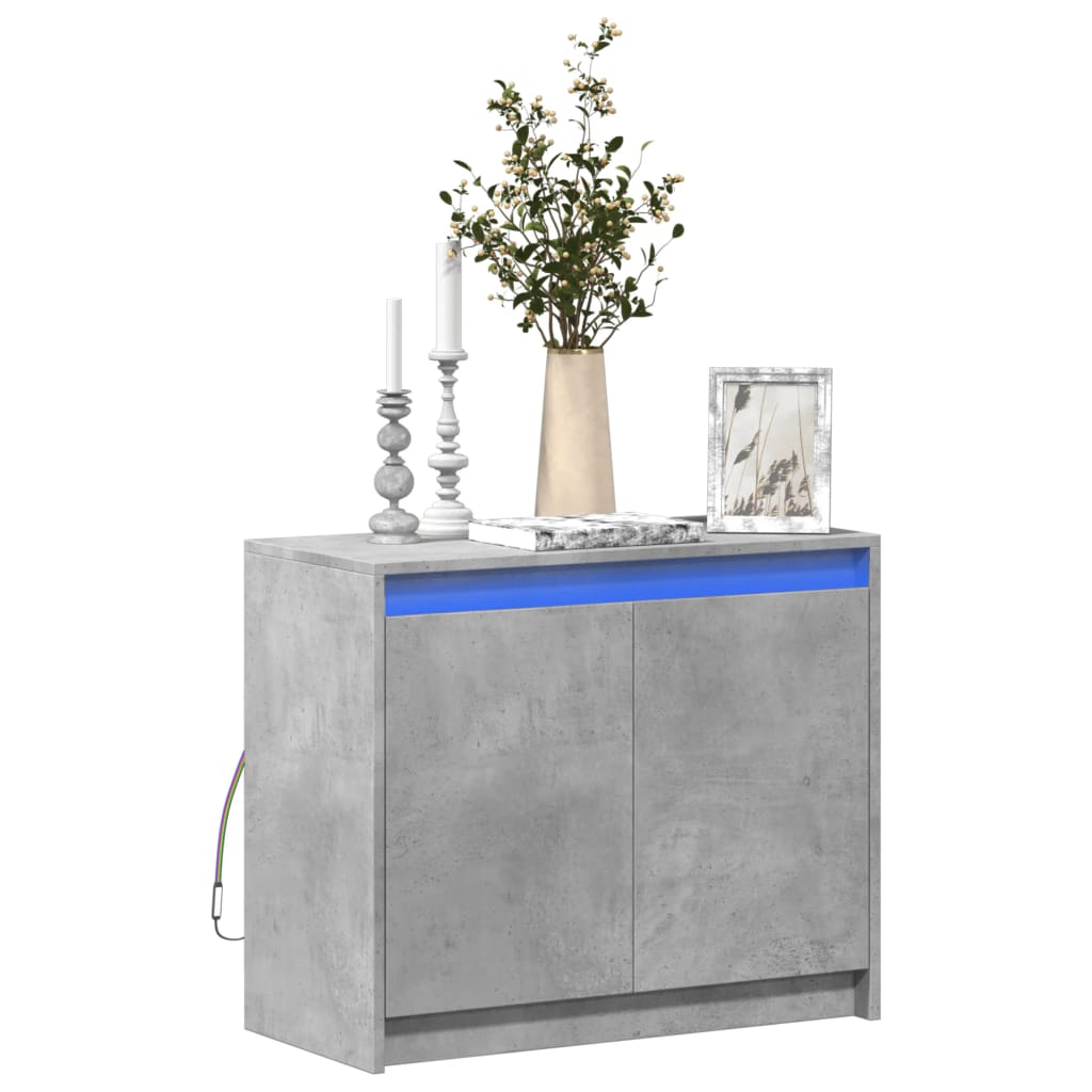 skab med LED-lys 72x34x61 cm konstrueret træ betongrå