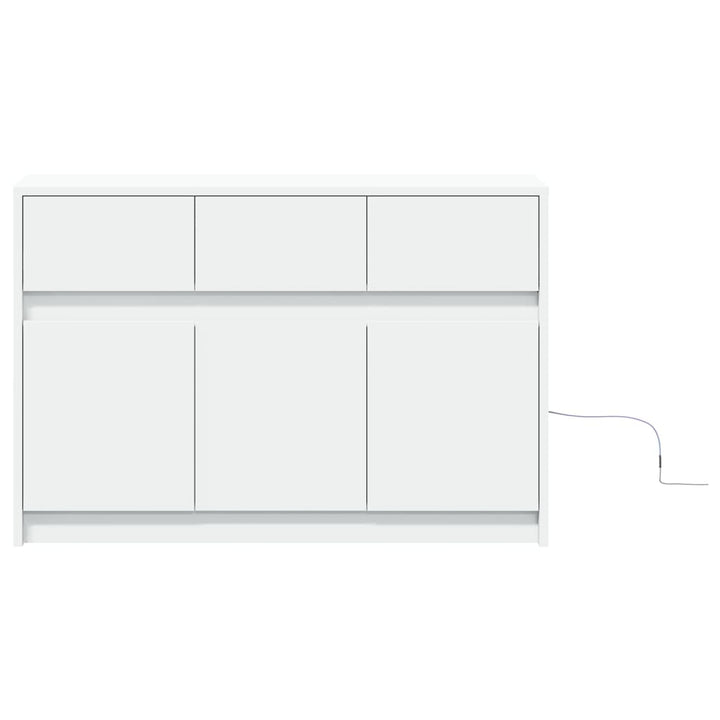tv-bord med LED-lys 91x34x61 cm konstrueret træ hvid