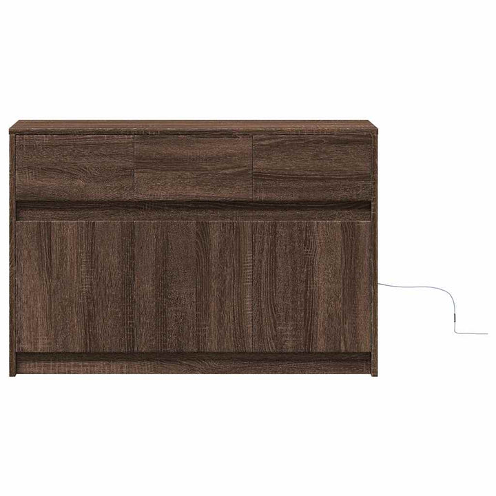 tv-bord m. LED-lys 91x34x61 cm konstrueret træ brunt eg