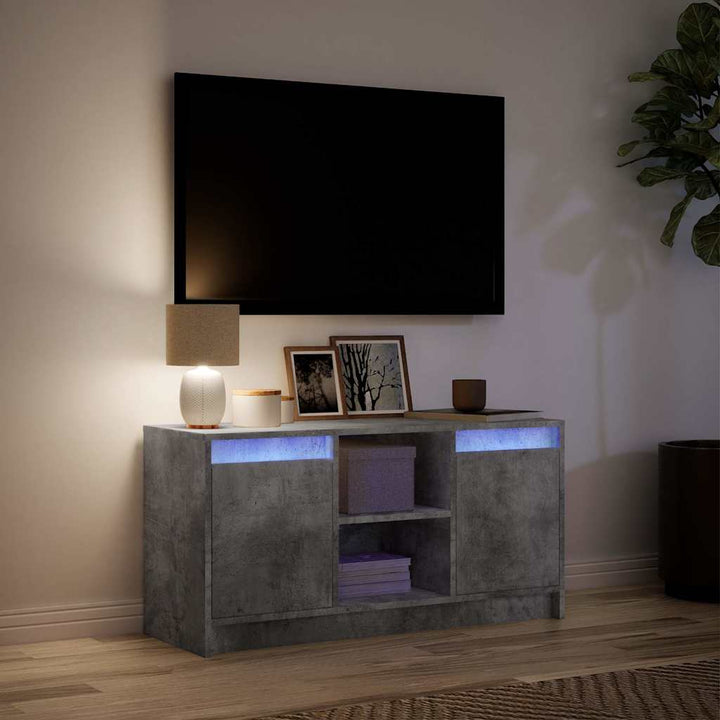 tv-bord med LED-lys 100x34x50 cm konstrueret træ betongrå