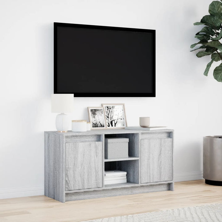 tv-bord m. LED-lys 100x34x50 cm konstrueret træ grå sonoma-eg