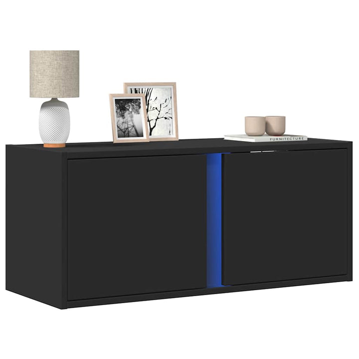 væghængt tv-bord med LED-lys 80x31x35 cm sort