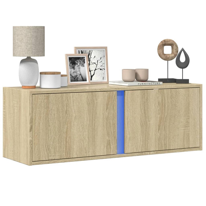 væghængt tv-bord med LED-lys 100x31x35 cm sonoma-eg