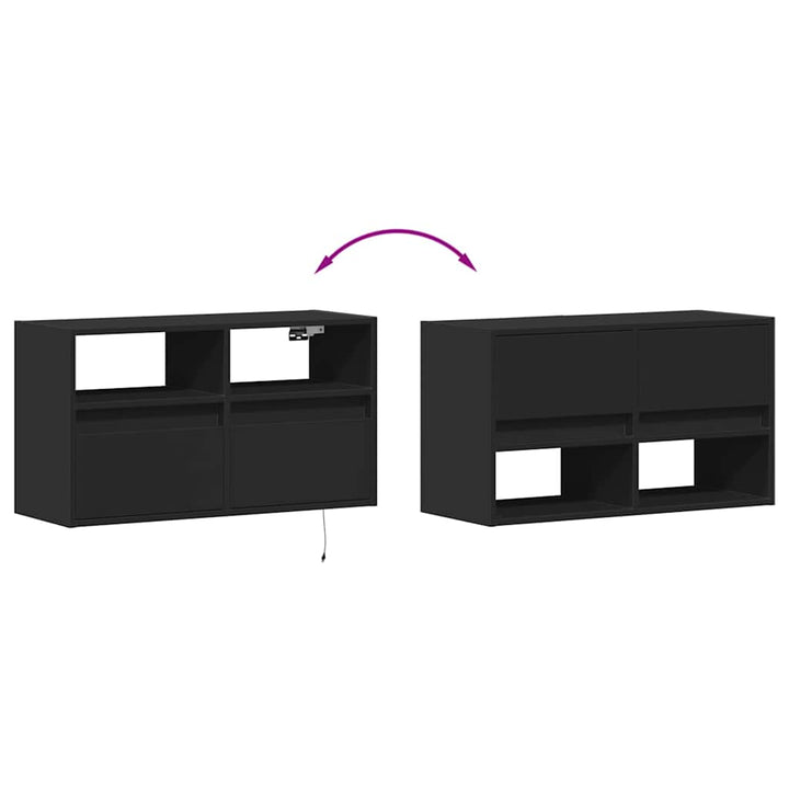 væghængt tv-bord med LED-lys 80x31x45 cm sort