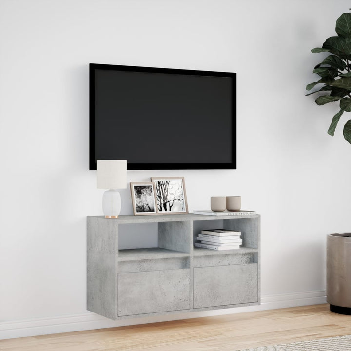 væghængt tv-bord med LED-lys 80x31x45 cm betongrå