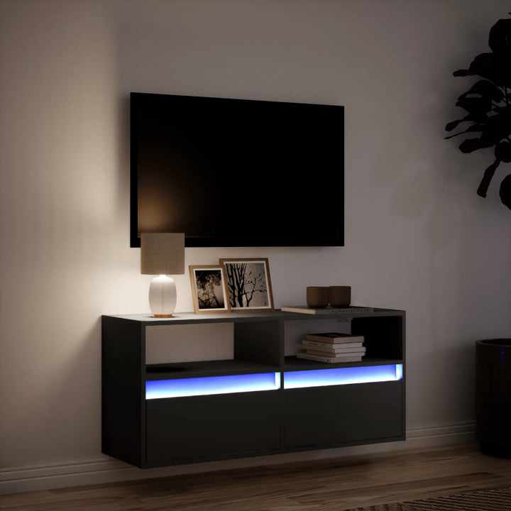 væghængt tv-bord med LED-lys 100x31x45 cm sort