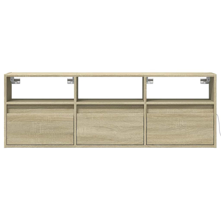 væghængt tv-bord med LED-lys 130x31x45 cm sonoma-eg