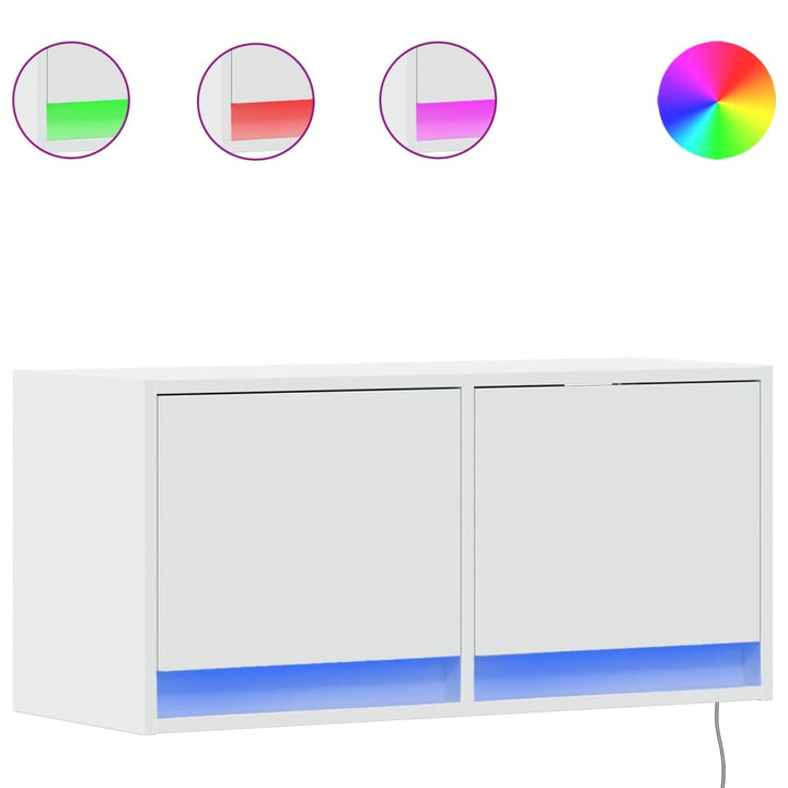væghængt tv-bord med LED-lys 80x31x35 cm hvid