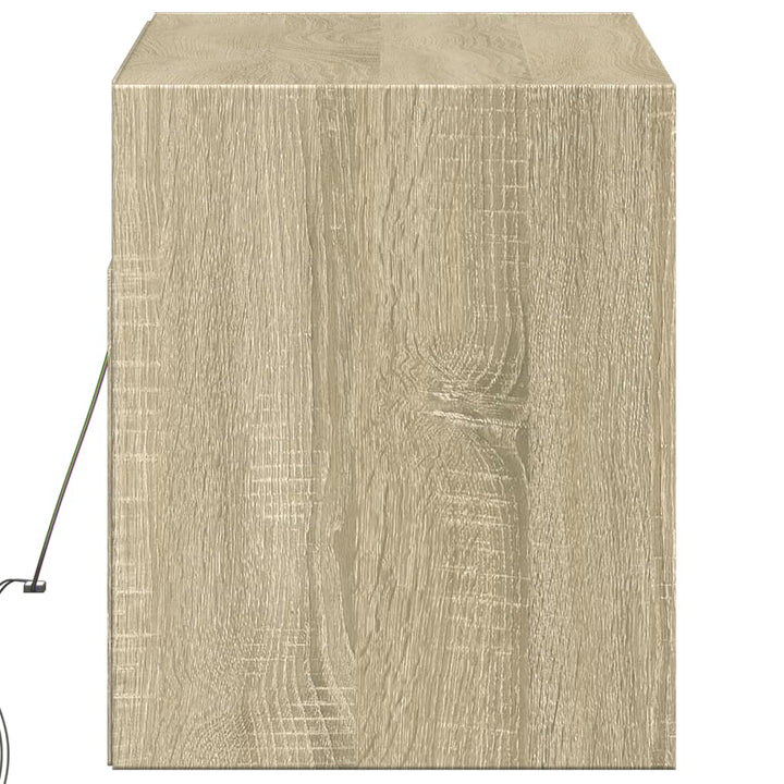 væghængt tv-bord med LED-lys 100x31x35 cm sonoma-eg