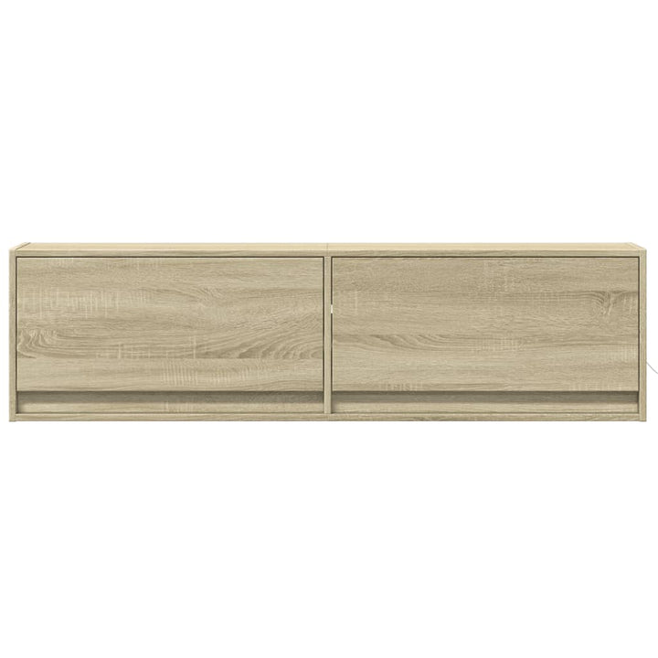 væghængt tv-bord med LED-lys 140x31x38 cm sonoma-eg