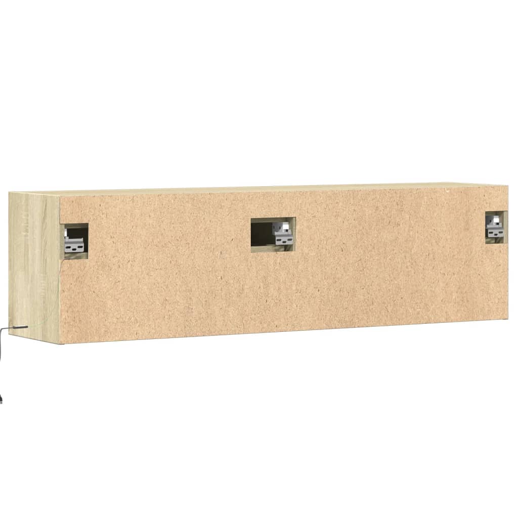 væghængt tv-bord med LED-lys 140x31x38 cm sonoma-eg