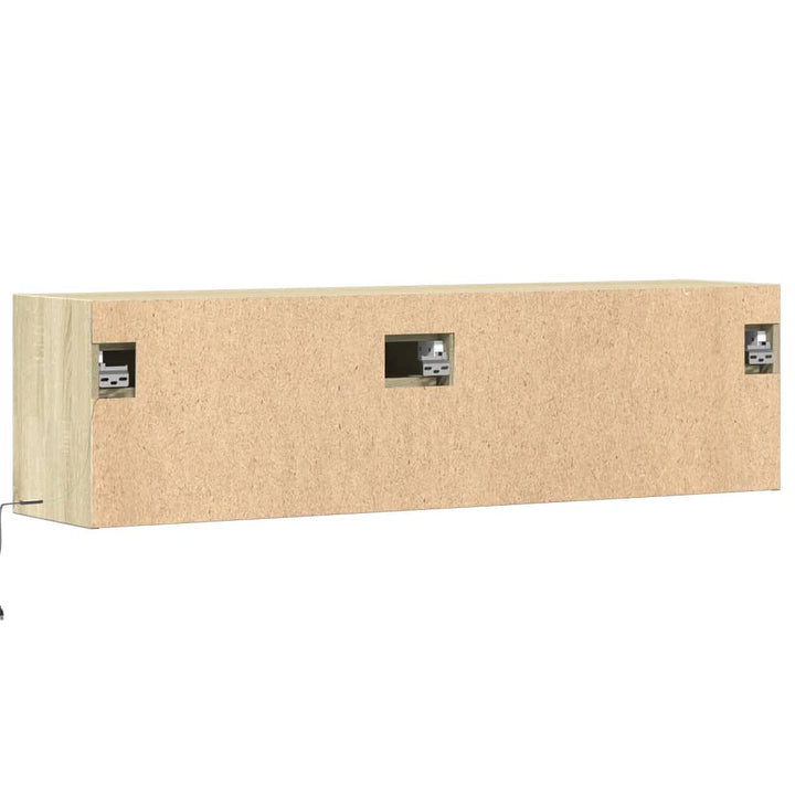 væghængt tv-bord med LED-lys 140x31x38 cm sonoma-eg